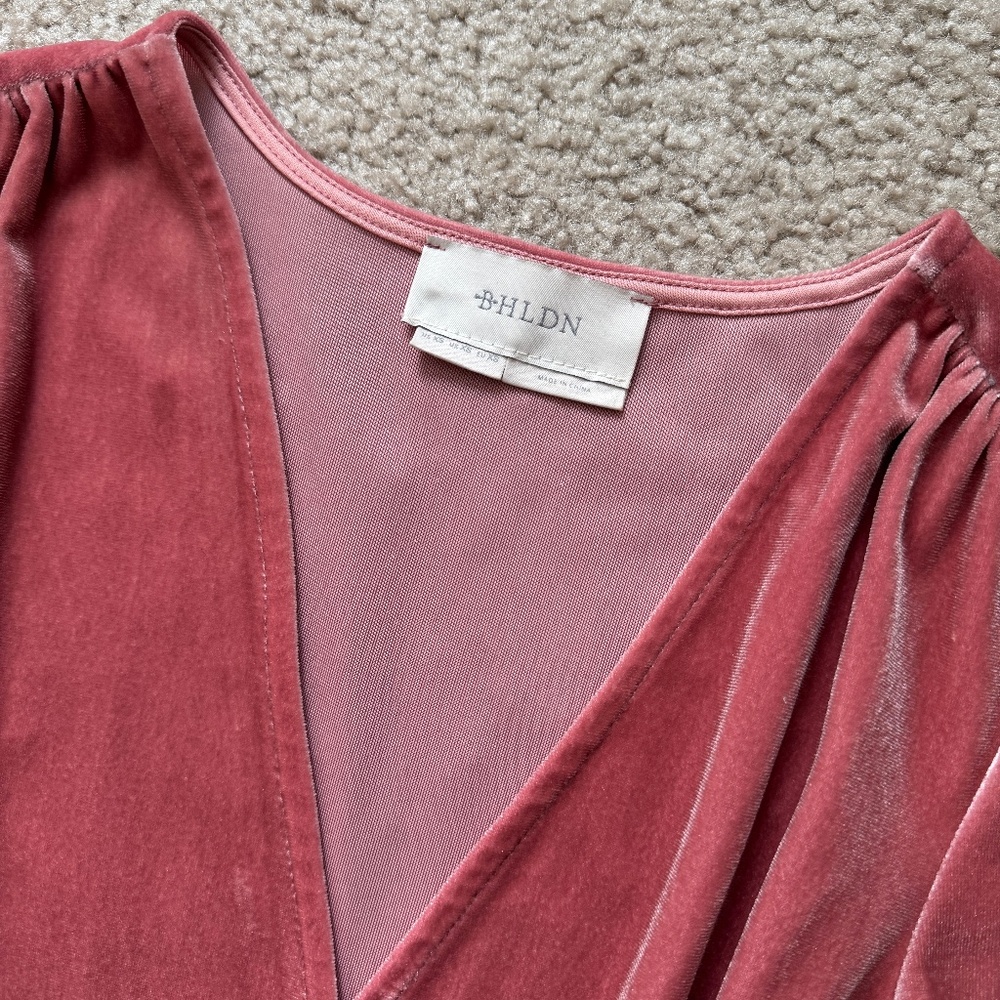 BHLDN / Anthropologie Velvet Wrap Dress, Dusty Rose Pink, Size XS